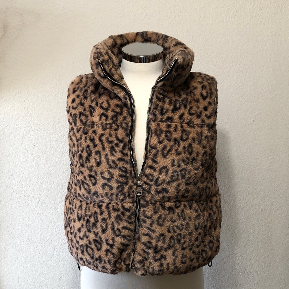 Steve Madden Faux Fur Leopard Print Puffer Vest